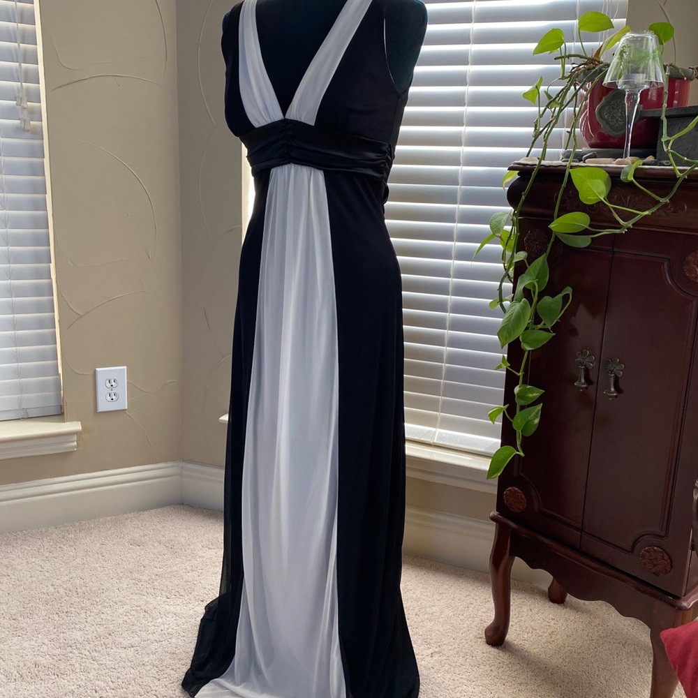 Black and white full length dress. Formal dress
